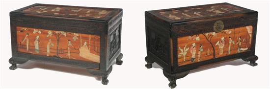 TWO CARVED CHESTS.  China  20th