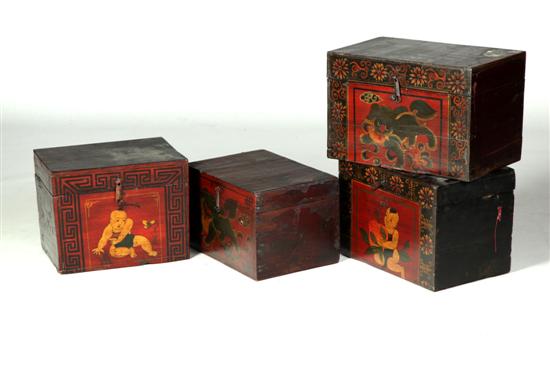 FOUR LACQUERED STORAGE BOXES. 