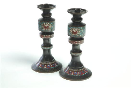 PAIR OF CHAMPLEVE CANDLESTICKS  123634