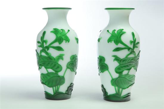 TWO PEKING GLASS VASES.  China