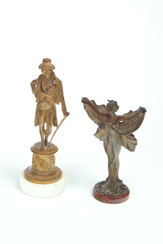 TWO SMALL STATUES.  Bronze of a