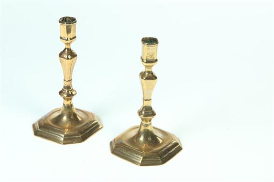 PAIR OF BRASS CANDLESTICKS.  Probably