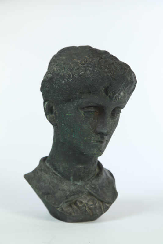 BRONZE BUST OF A PENSIVE LADY (20TH