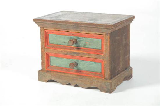 PAINTED MINIATURE CHEST OF DRAWERS.
