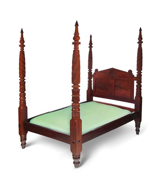 CARVED HIGH-POST BED.  American  late
