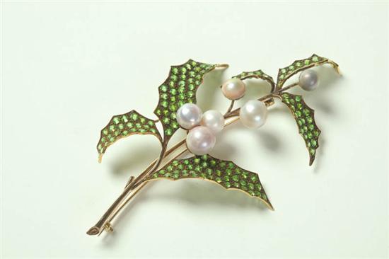 HOLLY SPRIG BROOCH.  No hallmarks