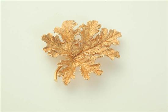 14K LEAF PIN.  Cast and hand finished