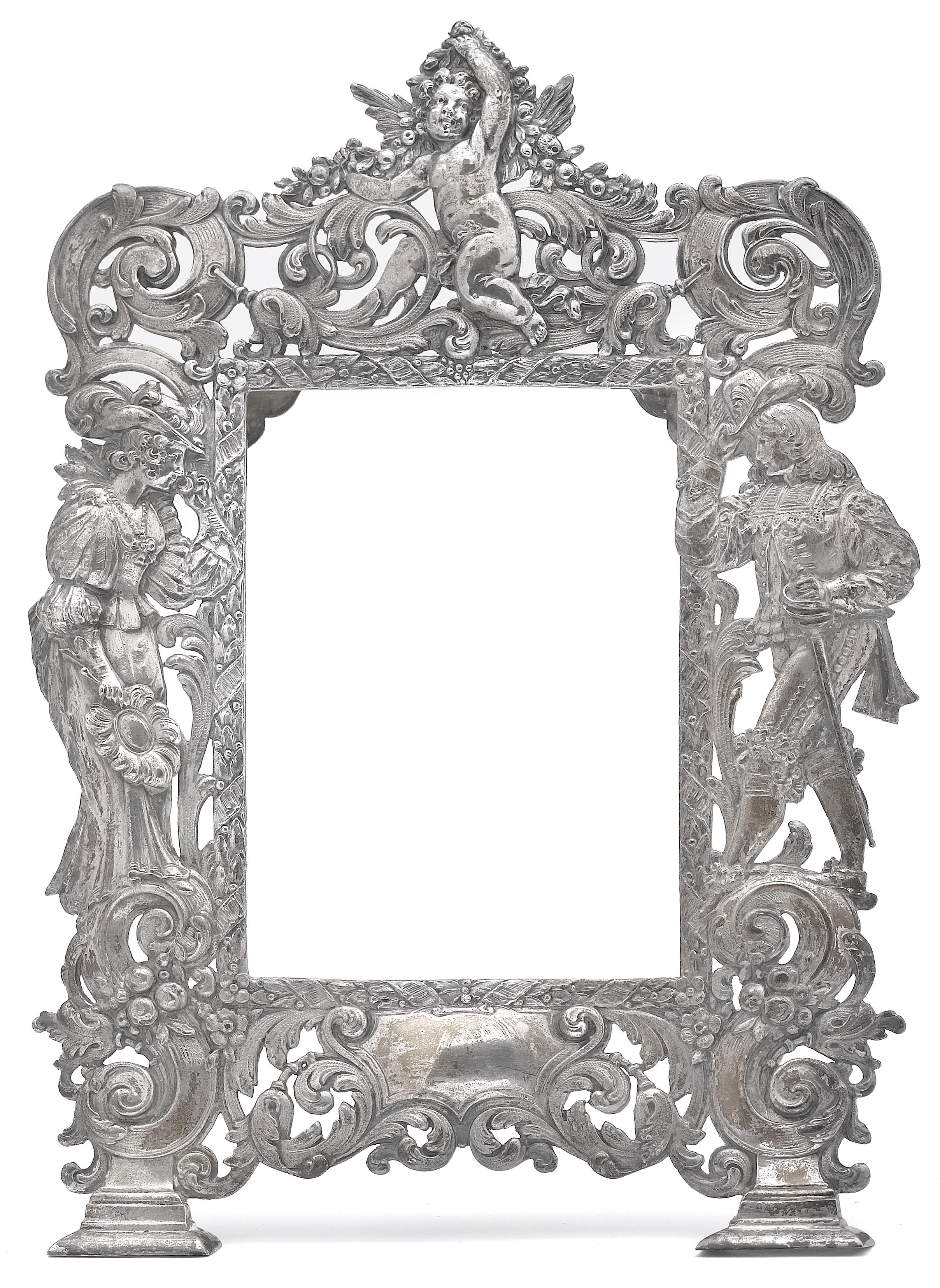 A German silver figural photo frame 1290ff