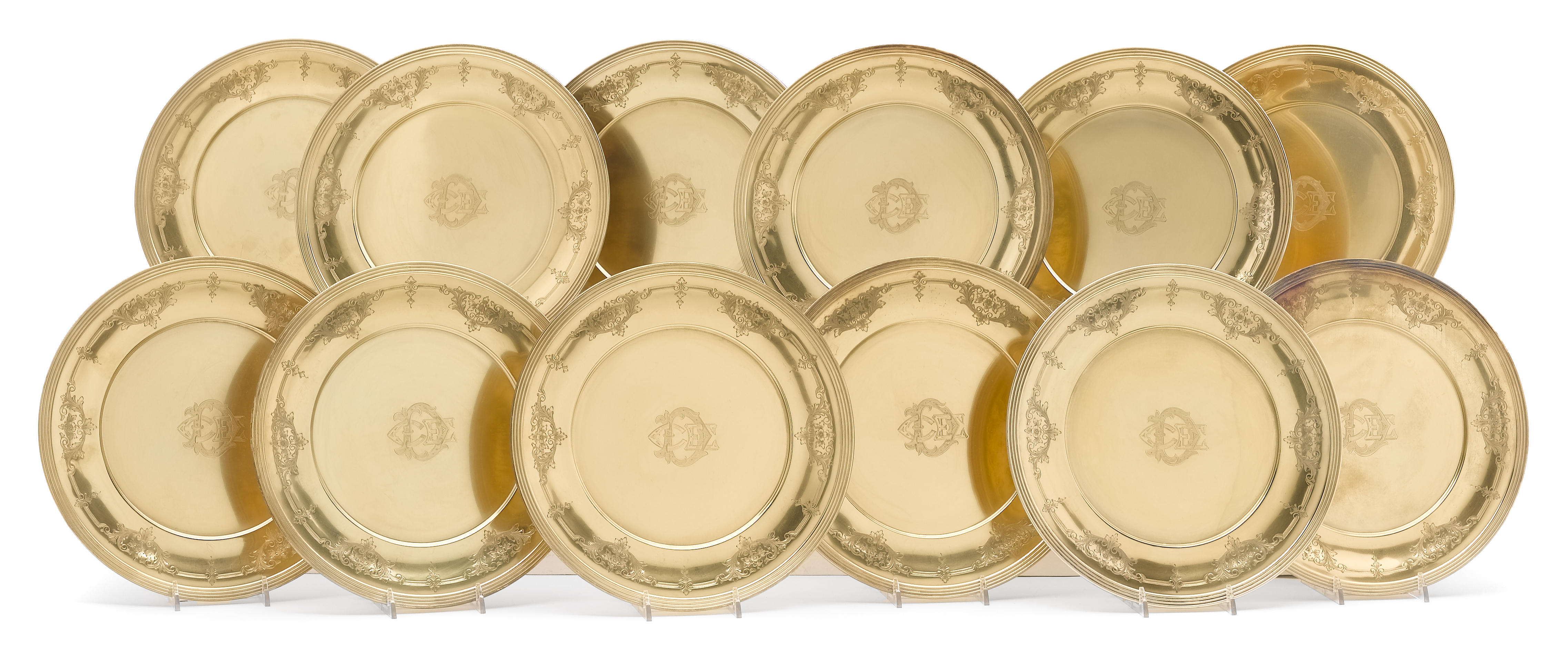 A sterling-gilt set of twelve place