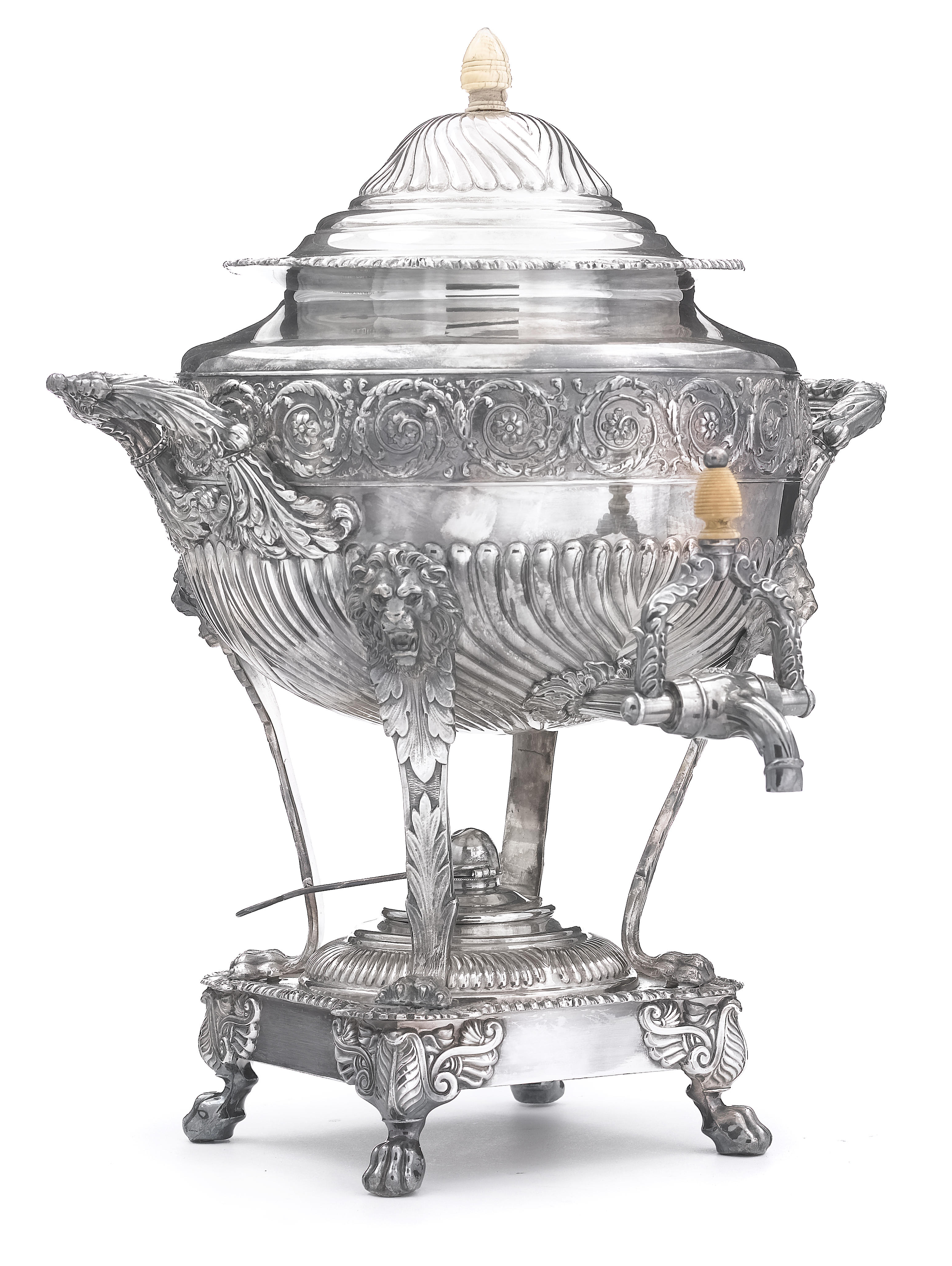 A Sheffield plate hot water urn 129103