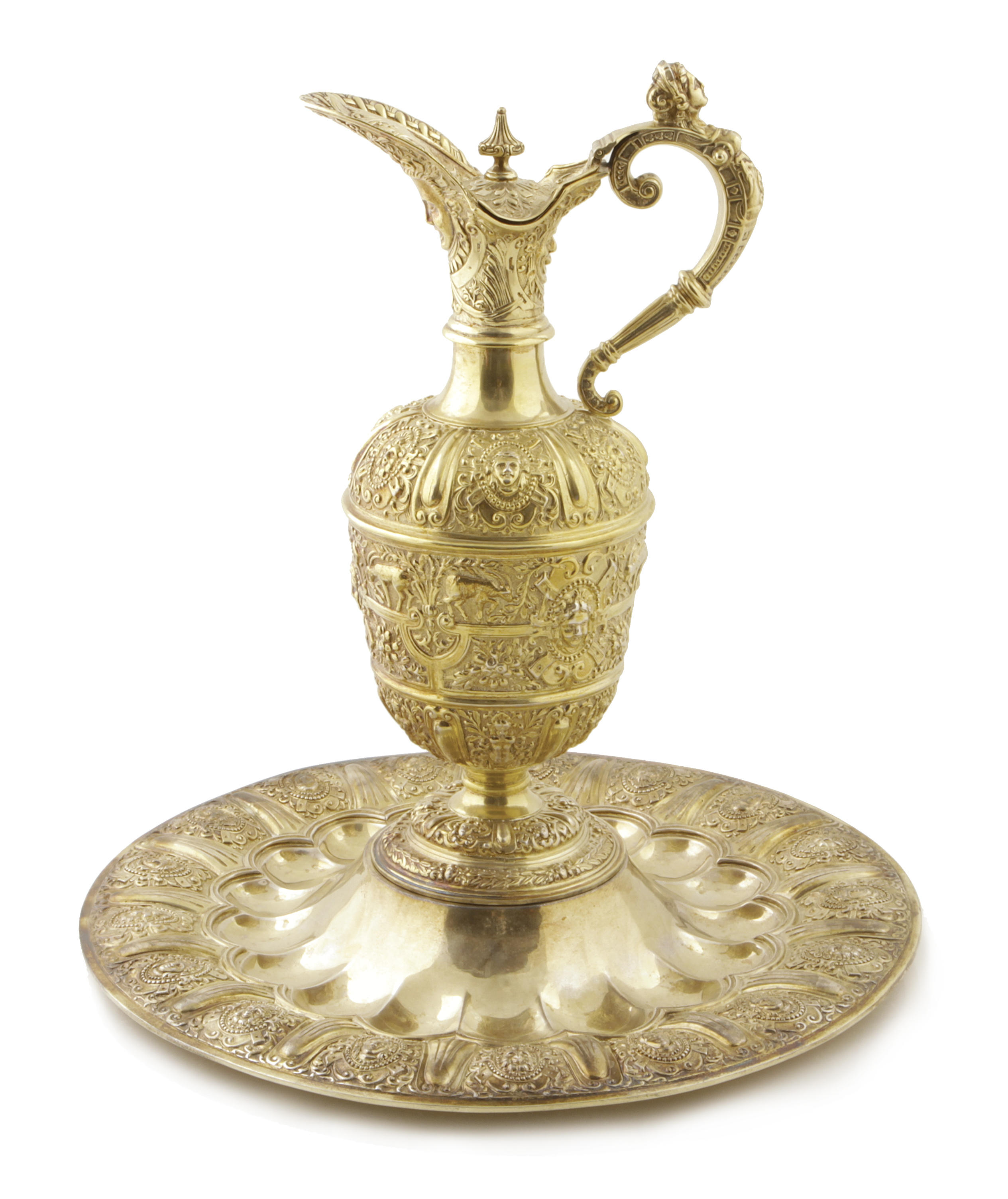 A Victorian silver-gilt ewer and stand