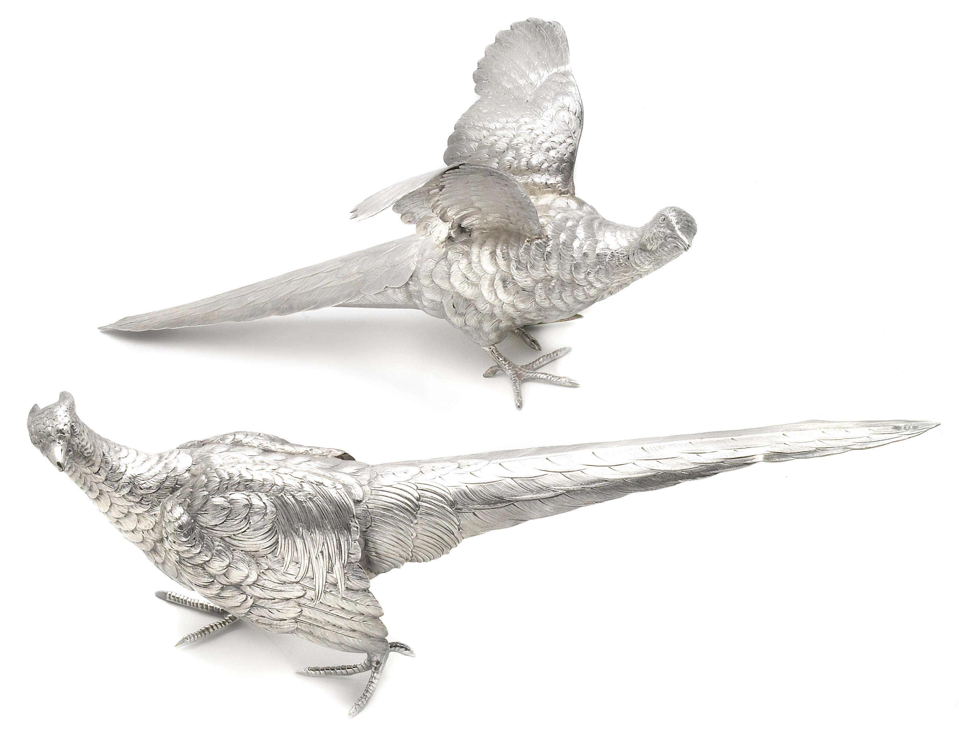 A Continental silver pair of pheasant