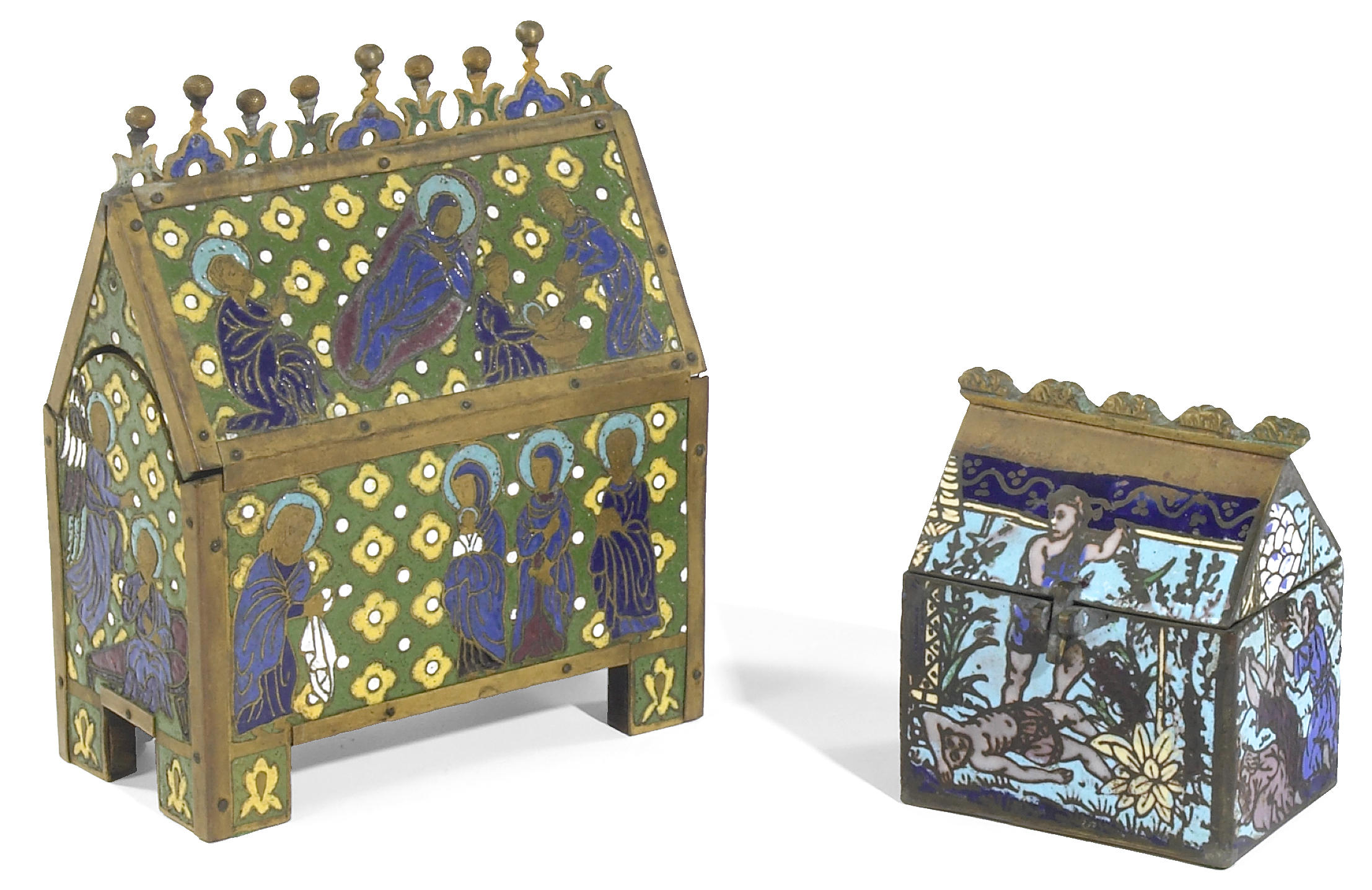 Two Gothic Revival brass and enamel 129188