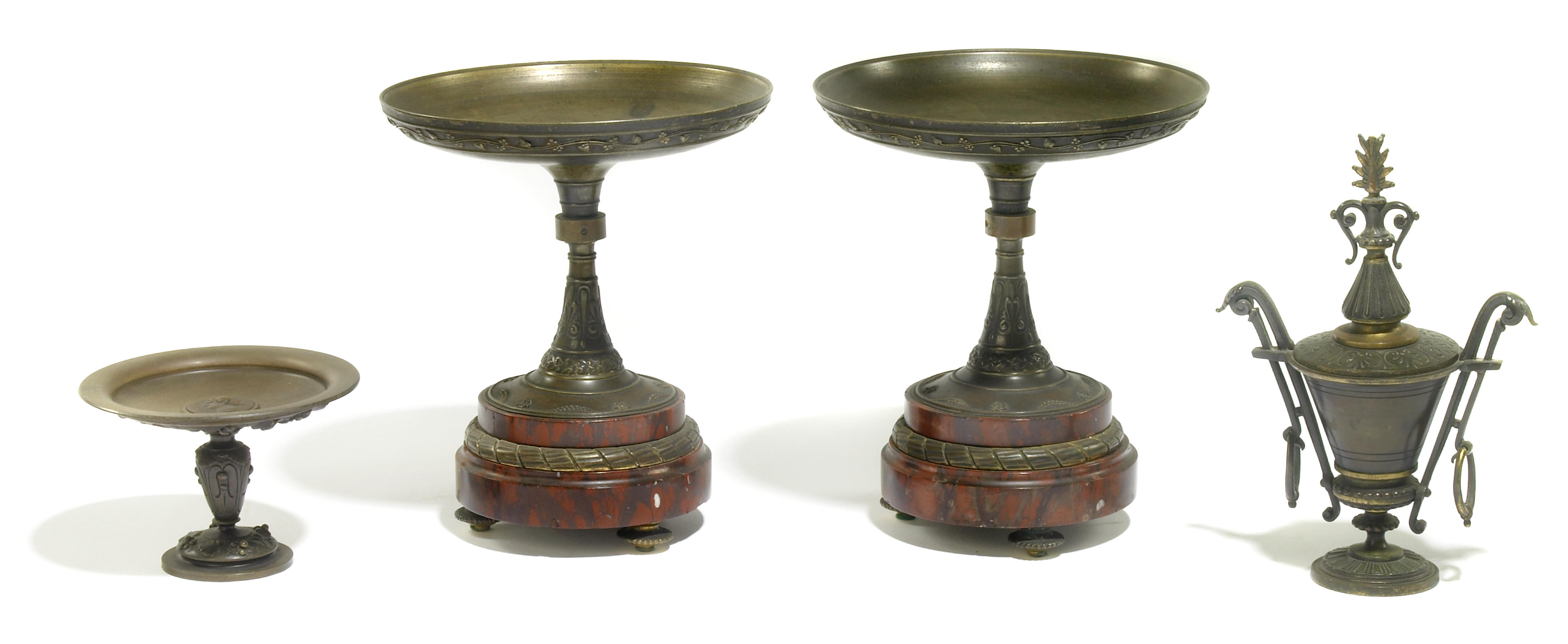 A pair of French patinated bronze