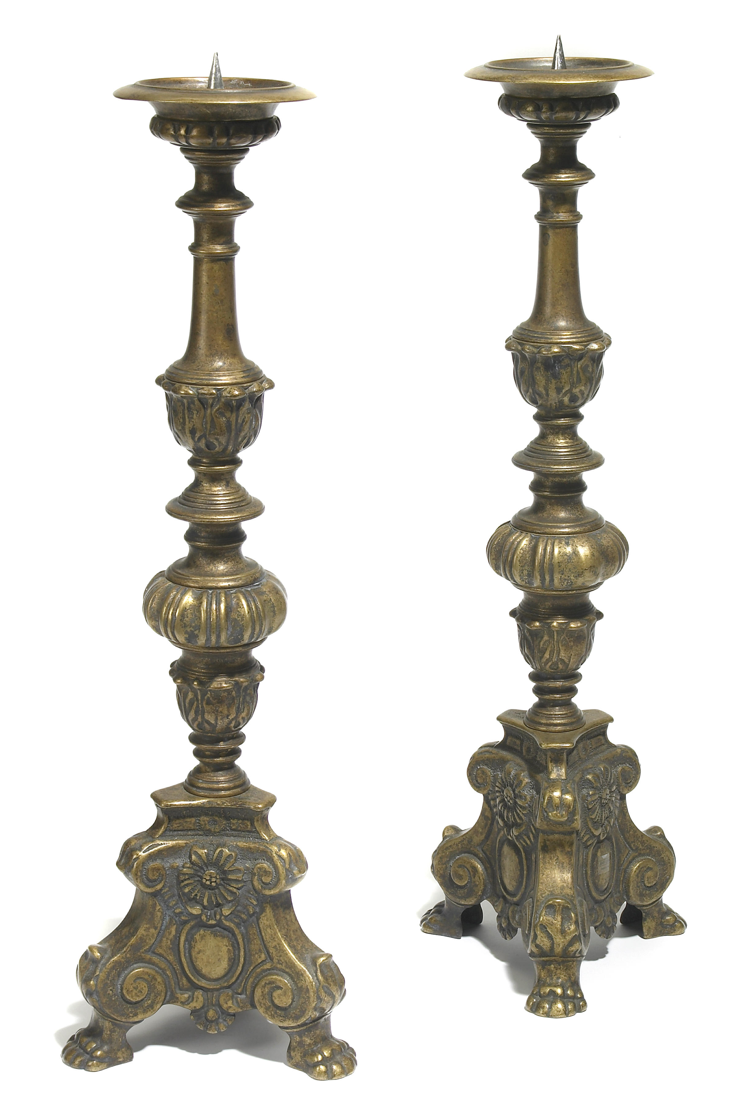 A pair of Baroque style bronze prickets