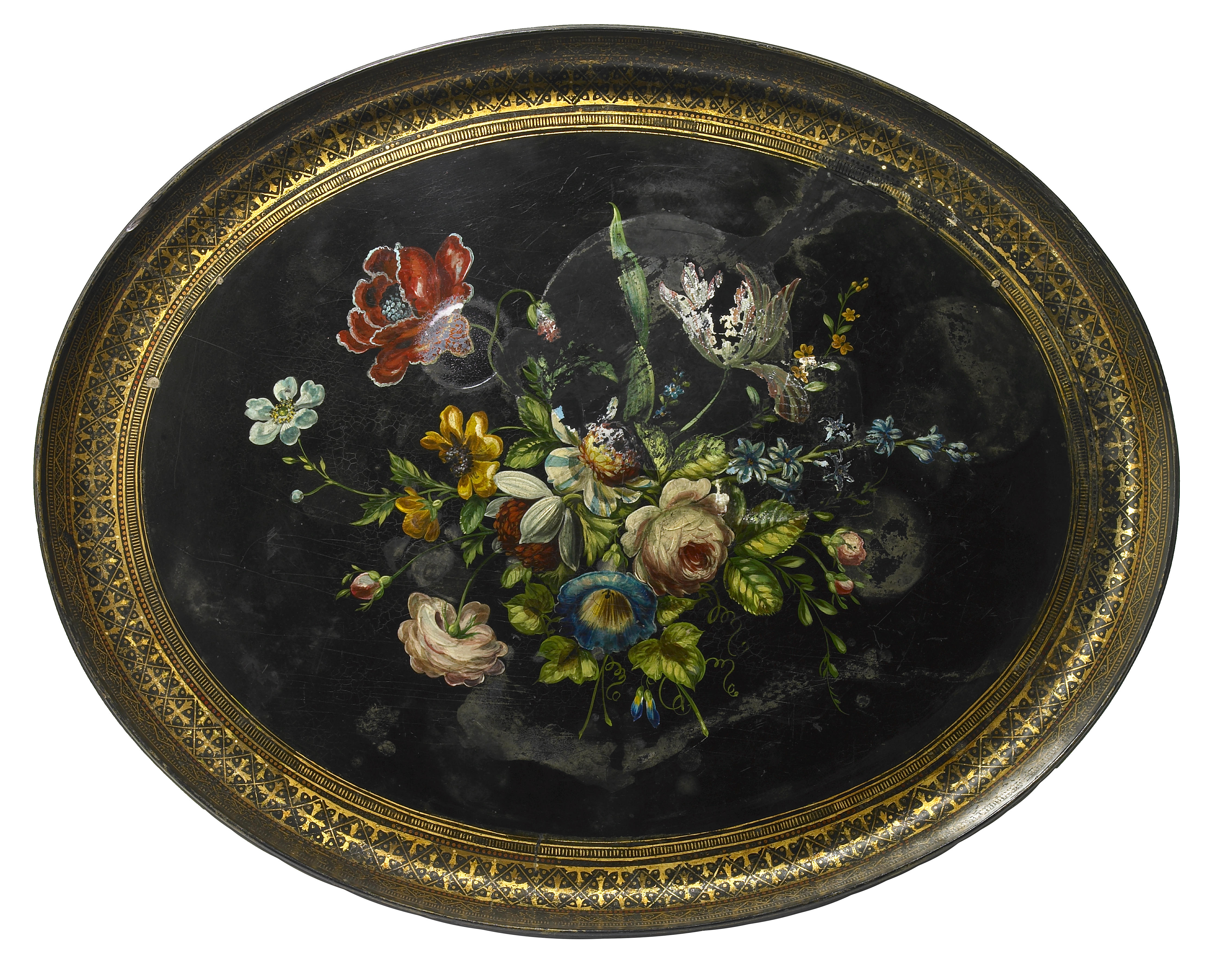 A Victorian papier mch oval tray