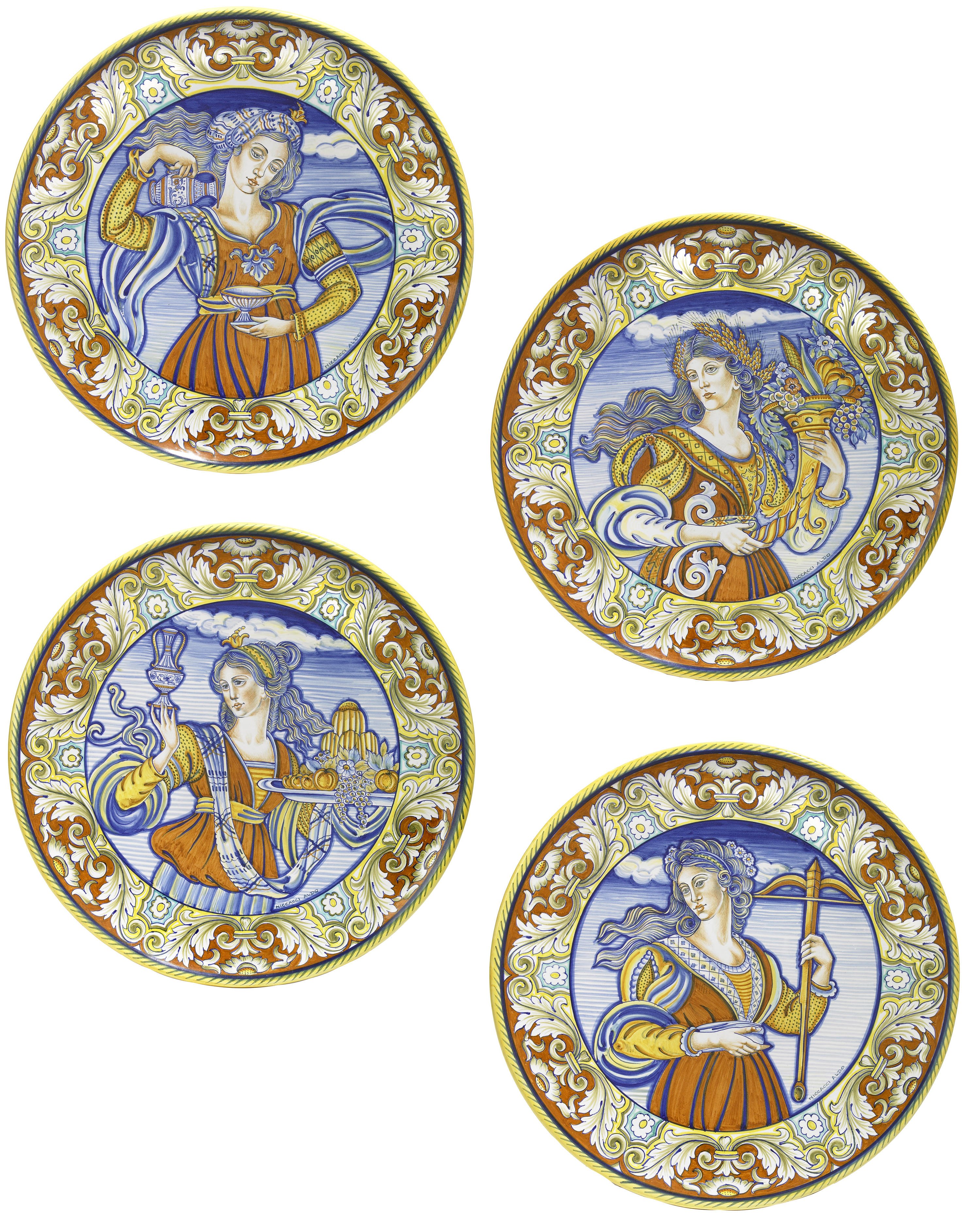 A group of four Italian maiolica style