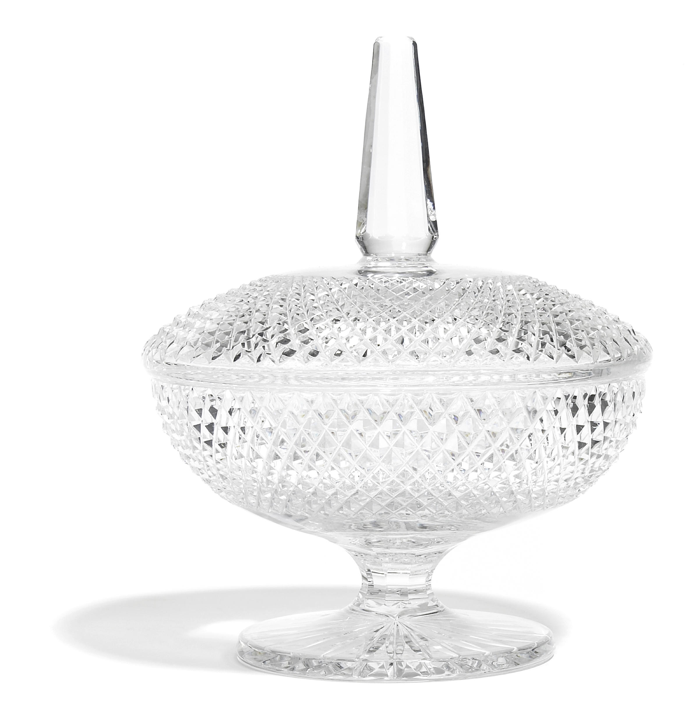 A cut glass covered pedestal bowl