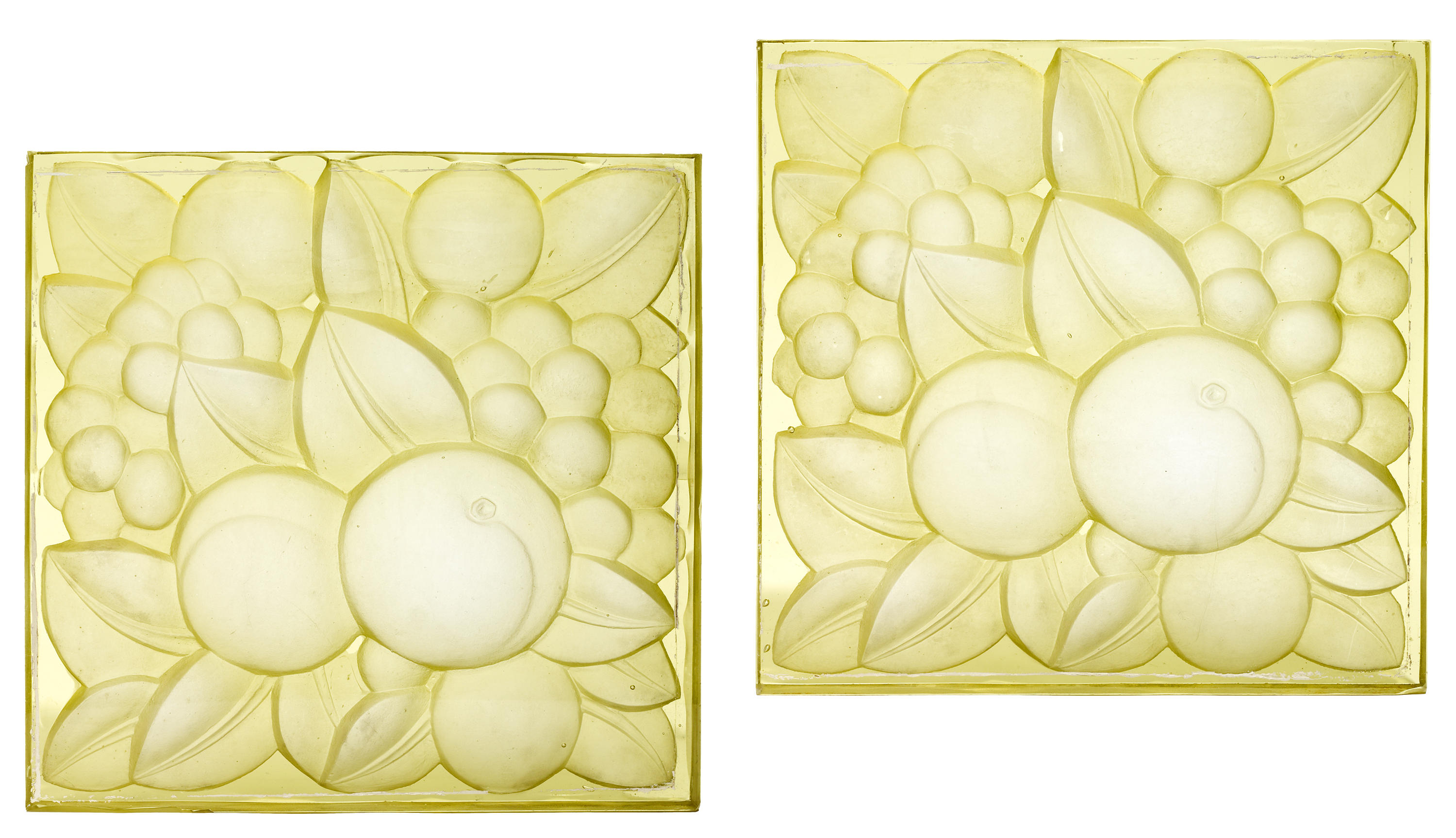Two Ren Lalique molded yellow glass