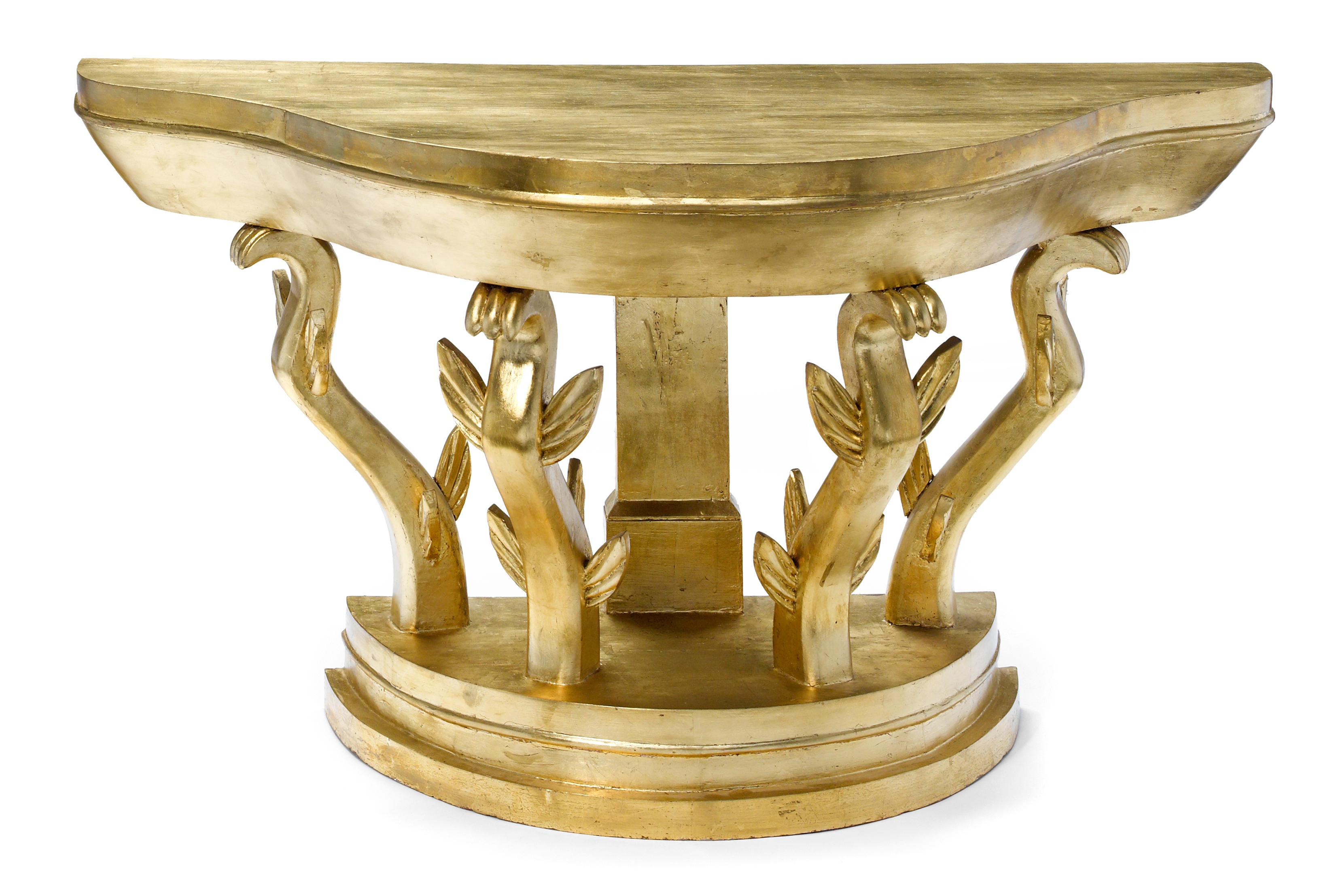 A gold leafed wood demilune console 12b975
