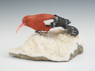 A Carved Gemstone Sculpture of a Bird