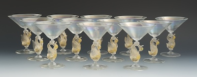 Set of Twelve Venetian Glass Swan 13236c