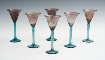 Six Blown Glass Goblets Each apprx.