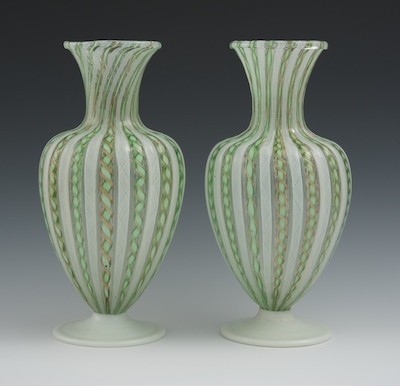 A Pair of Murano Glass Vases Of