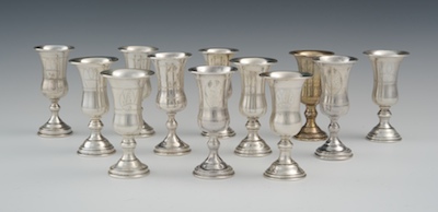 Twelve Judaic Sterling Silver Goblets