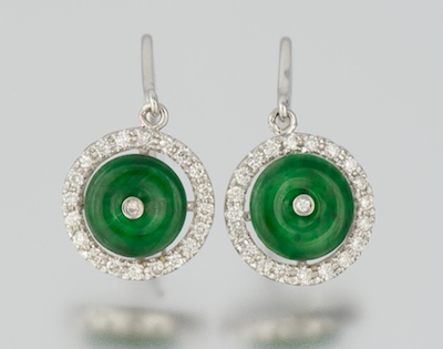 A Pair of Jadeite and Diamond Earrings 132466