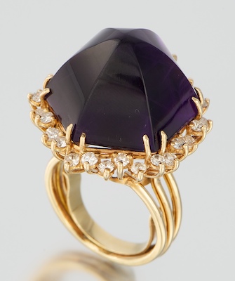 A Large Amethyst and Diamond Ring