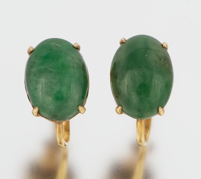 A Pair of Green Jade Earrings 14k