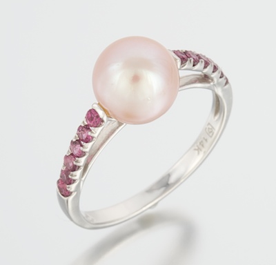 A Ladies Pink Tourmaline and Pearl 13253a