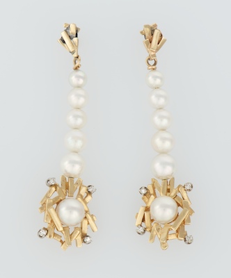 A Pair of Ladies' Pearl and Diamond