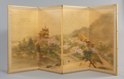 A Japanese Four Panel Folding Screen