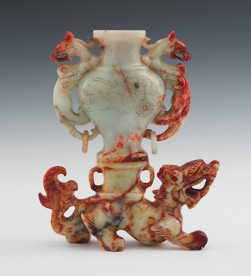 A Carved Jade Dragon Vase Light 1325cb