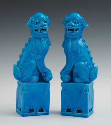 Pair of Faience Glazed Foo Dogs Turquoise
