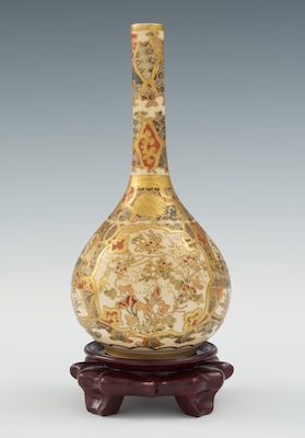 A Kyoto Satsuma Style Vase on Carved 132617