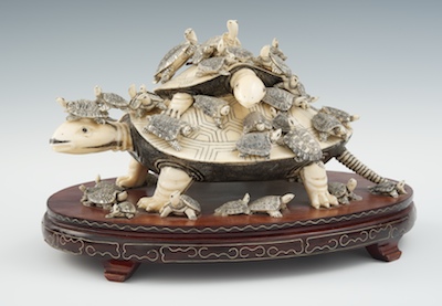 A Carved Ivory/Bone Turtle Family Grouping