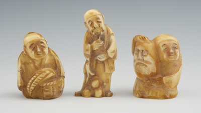 Three Carved Figural Netsuke Carved