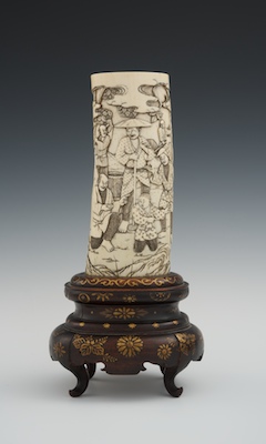 A Chinese Carved Tusk Brush Holder