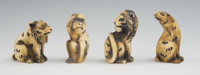 A Lot of Four Carved Ivory Animal