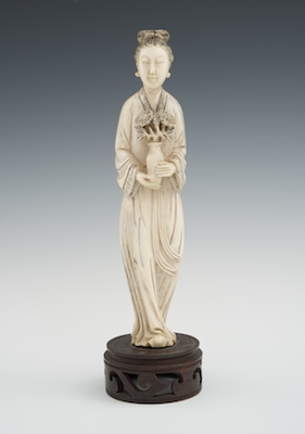 A Chinese Signed Carved Ivory Goddess