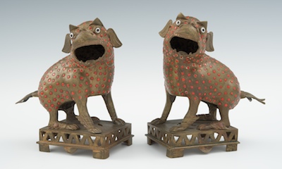 A Pair of Stylized Brass Foo Dogs