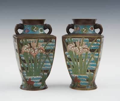 A Pair of Champleve Vases Squared 13266c