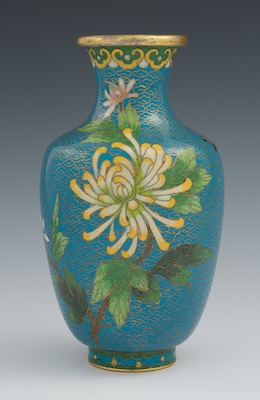 A Blue Cloisonne Chrysanthemum Vase