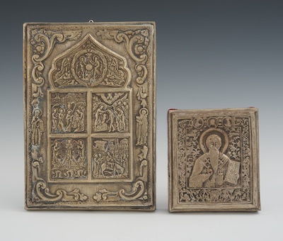 Two Silver Plated Icons The larger