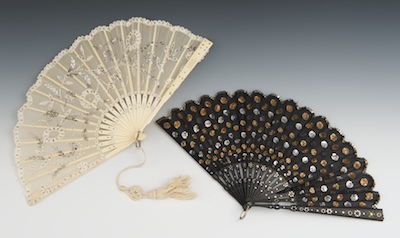 Two Victorian Sequined Fans Black 1326be