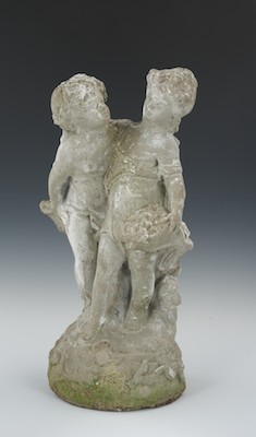 A Cast Cement Garden Statue of Two Children