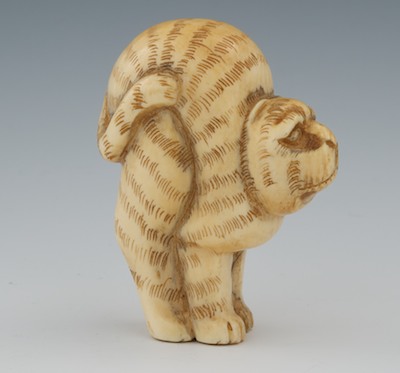 A Carved Ivory Cat Netsuke Signed 132877